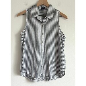 Splendid Sleeveless Button Down S Navy White Striped Linen Blend Nautical Top